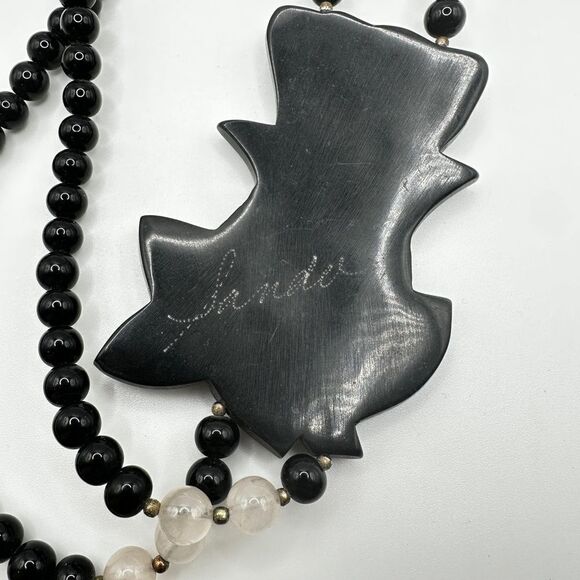 Vintage Signed Lee Sands Mother of Pearl Inlay, Rose Quartz, Lucite necklace! - Picture 4 of 15